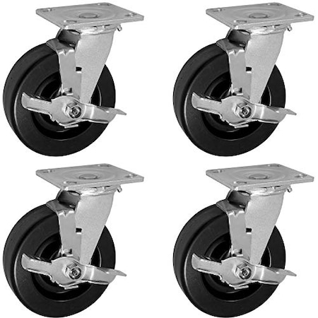 Casterhq 4"x2" Swivel CASTERS W/ Brakes - PHENOLIC Wheel, 3, 20, PK4 HD-SC4-PH4AB